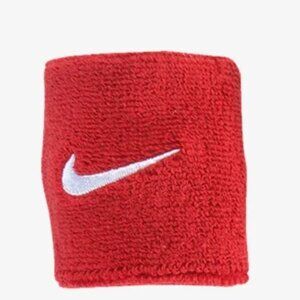 Nike Swoosh Wristbands Absorbent Terry Cotton Blend Sports Sweatbands Red 2 Pcs